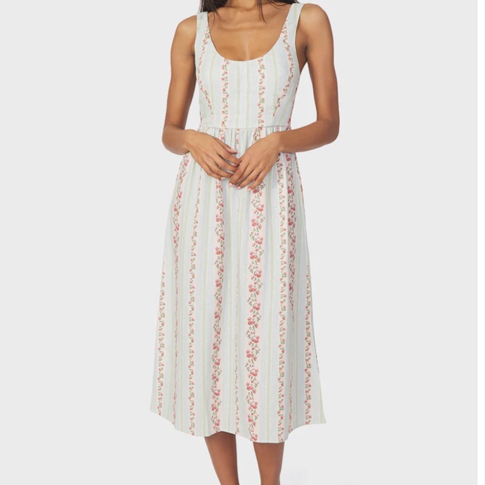 We Wore What Corset Victorian Floral Stripe Midi Dress - S / Rosewood